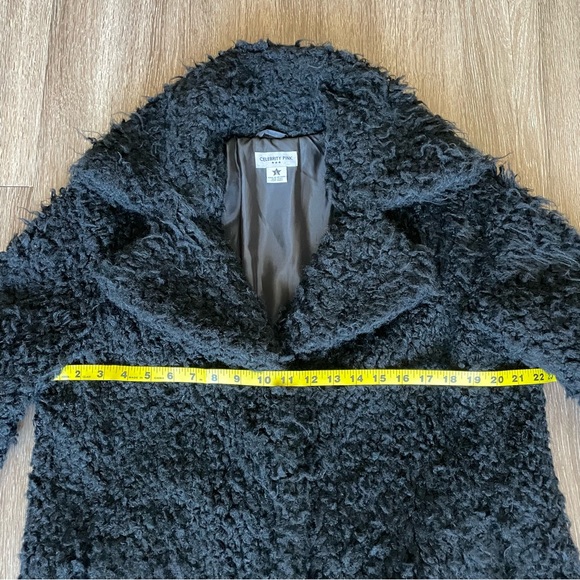 Celebrity Pink Black Teddy Coat Pea Coat Single Breasted Button Winter Large - Picture 15 of 15